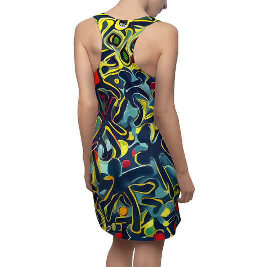 Racerback Dress — Vibrant Abstract Neon Swirl All-Over Print