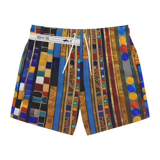 Mosaic Stripe Swim Trunks — Colorful Geometric AOP Beach Shorts Printify bakabo.club