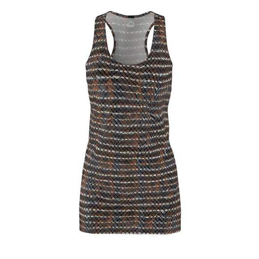 Brown Plaid Racerback Dress — Stretchy All-Over-Print Casual Shift