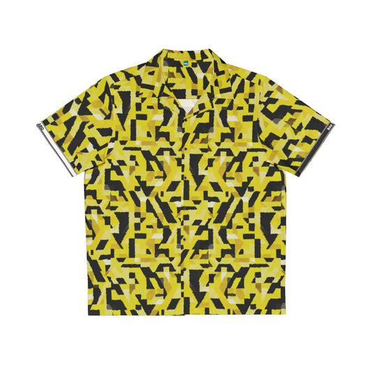Yellow Geo Camo Hawaiian Shirt — Men's Bold Abstract Aloha Printify bakabo.club