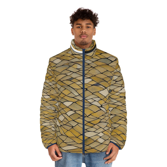 Puffer Jacket — Golden Woven Tile All-Over Print Printify bakabo.club