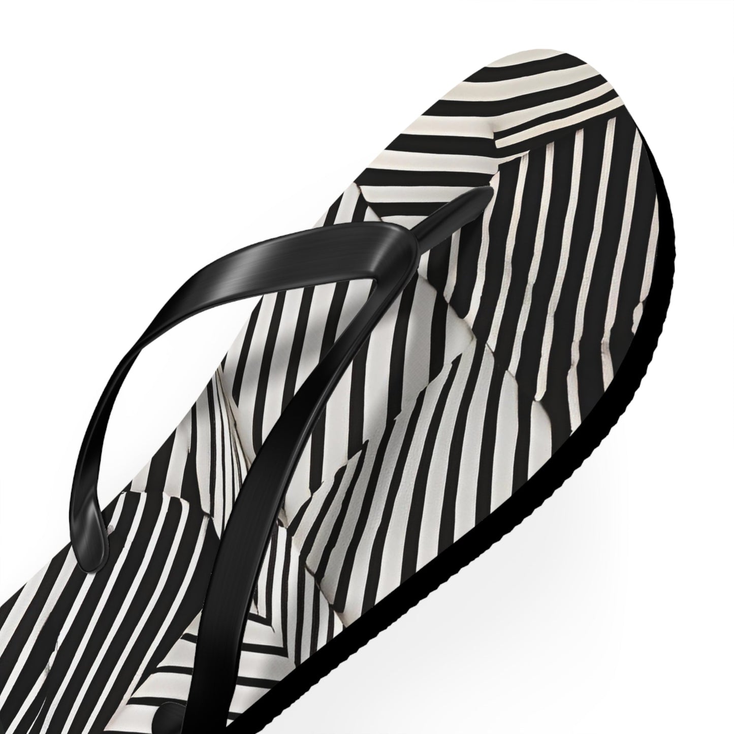 Zebra Stripe Flip Flops — Black & White Optical Pattern Beach Sandals Printify bakabo.club