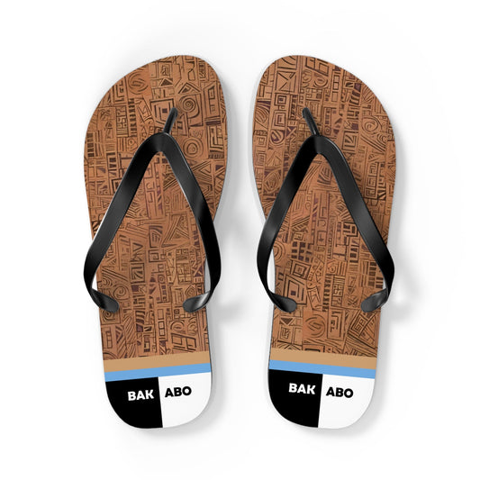 Tribal Carved Wood Pattern Flip Flops – Beach Sandals with Geometric Tiki Design Printify bakabo.club
