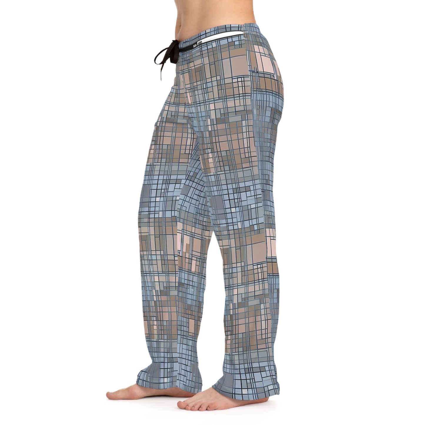Women's Plaid Lounge Pajama Pants — Soft Blue Geometric Print Printify bakabo.club