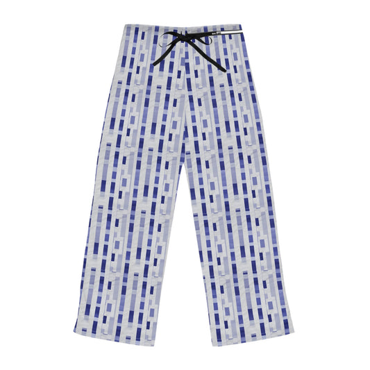 Blue Geometric Stripe Pajama Pants - Women's Cozy Lounge Sleepwear Printify bakabo.club