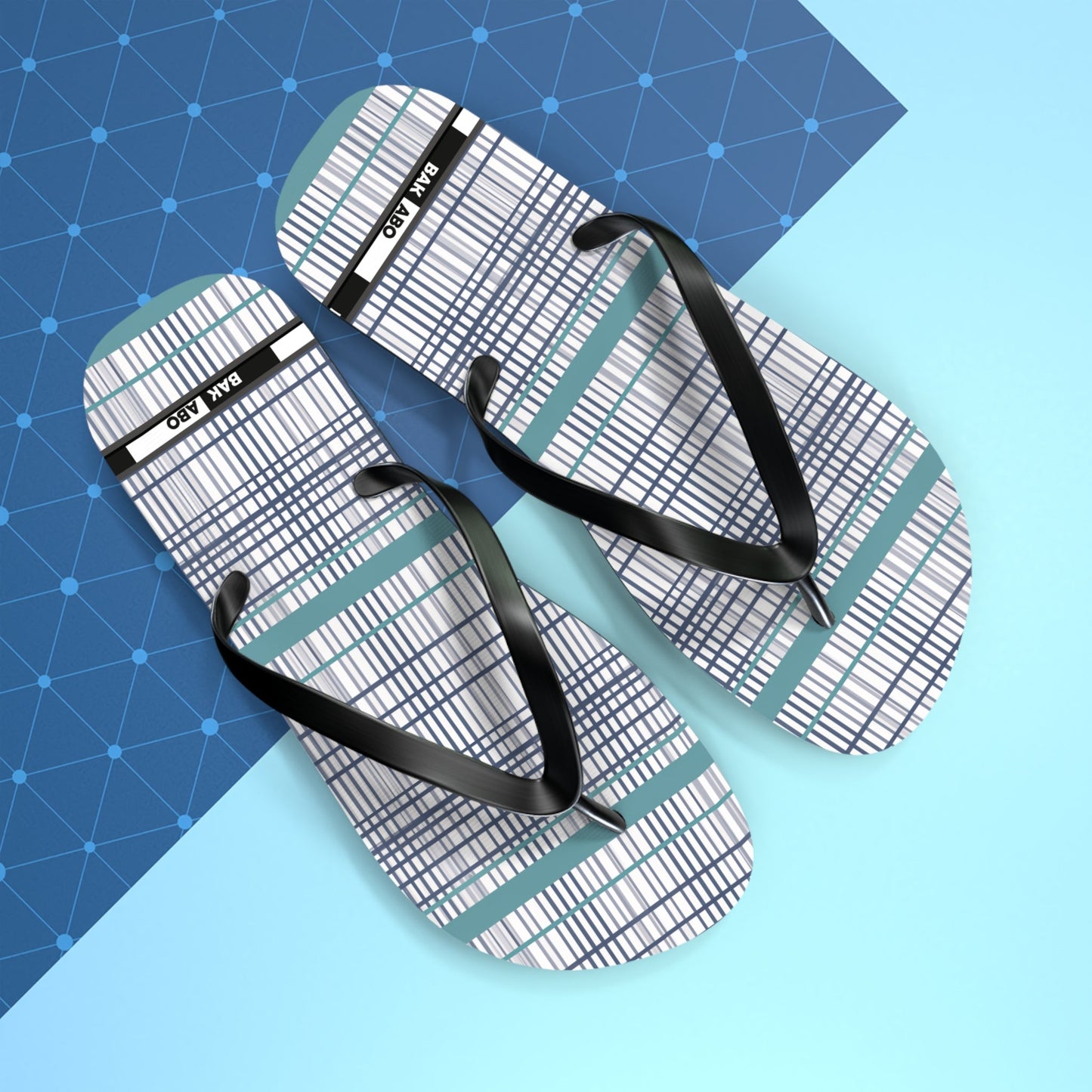 Plaid Teal Stripe Flip Flops — Casual Beach & Everyday Sandals Printify bakabo.club