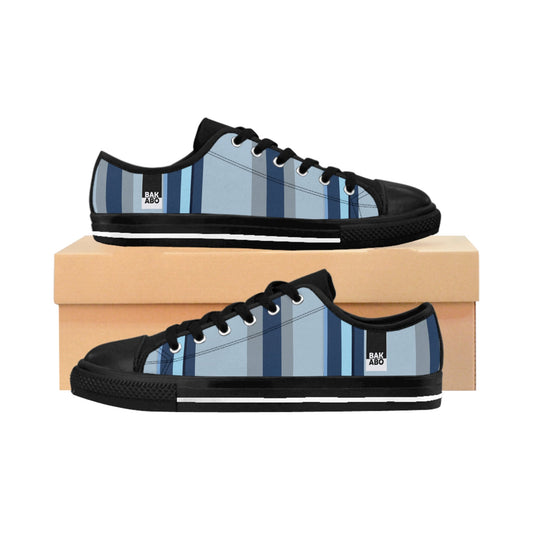 Blue Striped Canvas Sneakers — Men’s Casual Low-Top Shoes Printify bakabo.club