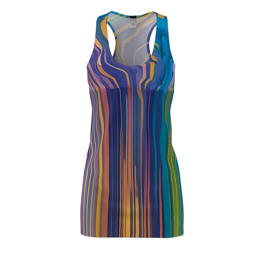 Abstract Rainbow Stripe Racerback Dress — Vibrant All-Over Print