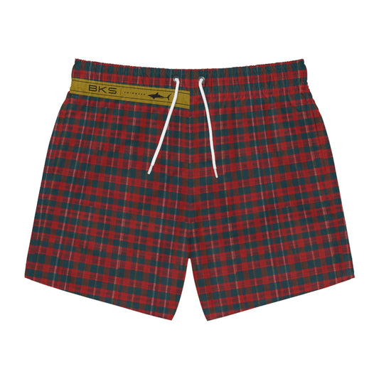 Red Green Tartan Plaid Swim Trunks — Classic Holiday Plaid Beach Shorts Printify bakabo.club