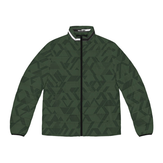 Men's Green Geometric Camouflage Puffer Jacket Printify bakabo.club