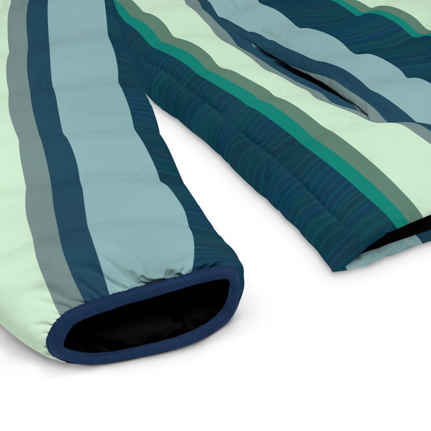 Striped Teal Puffer Jacket – Quilted All-Over Print Men's Outerwear