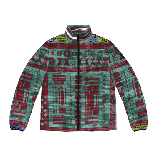 Men's Puffer Jacket — Retro Tech Graphic All-Over Print