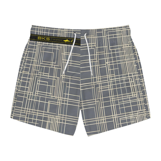 Geometric Grid Swim Trunks — Grey Plaid All-Over Print Printify bakabo.club