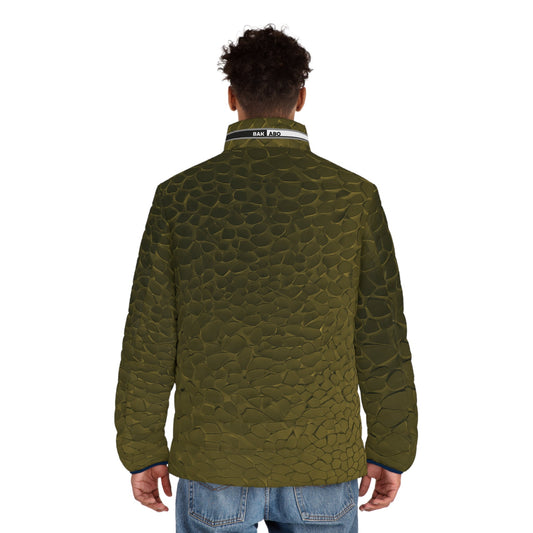 Olive Textured Scale Puffer Jacket — Men's Lightweight Quilted Coat