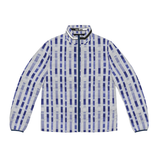 Blue Grid Stripe Puffer Jacket