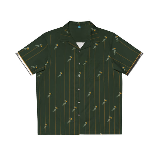 Men's Hawaiian Shirt — Dark Plum Stripe with Small Palm Pattern Printify bakabo.club