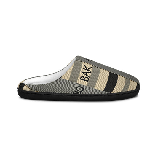 Striped Cozy Slippers — Neutral 'BAK ABO' Pattern Indoor Slides for Women BakAbo Studio BKS bakabo.club
