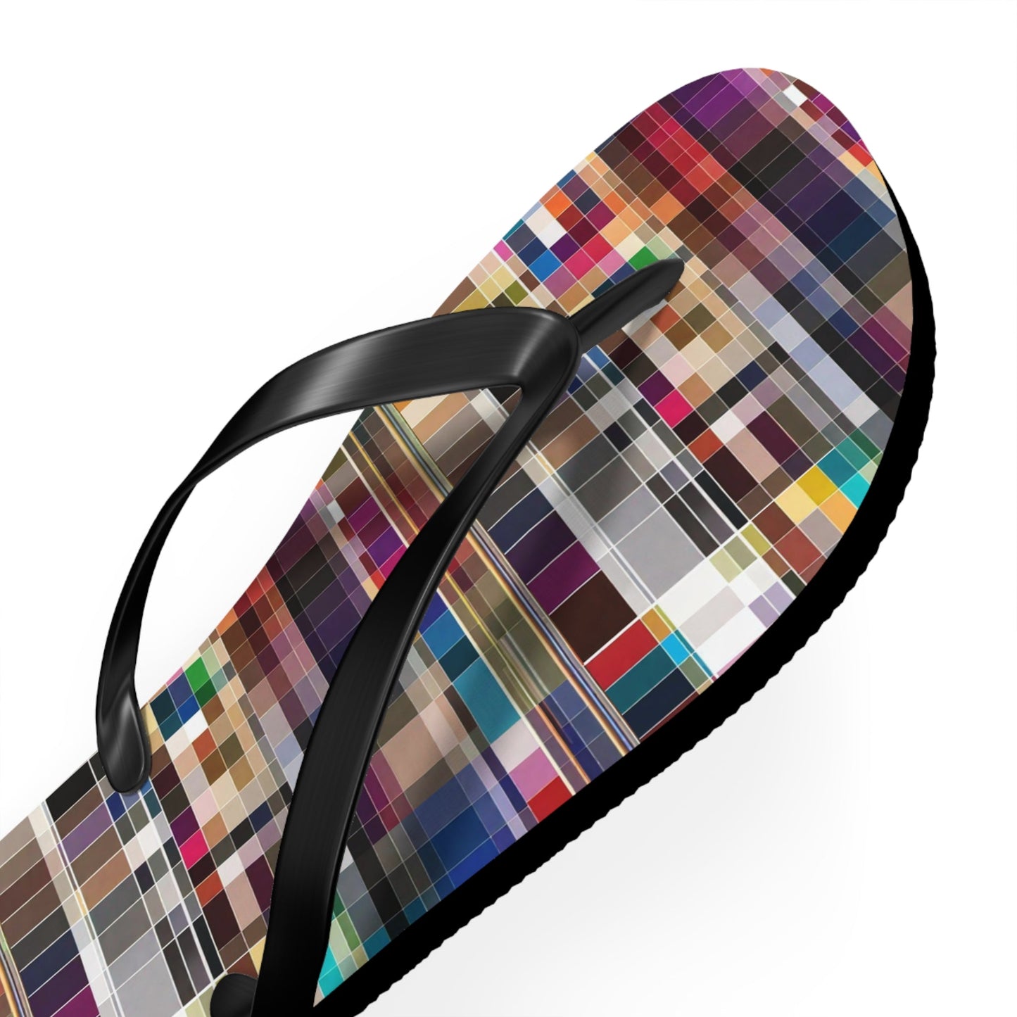 Color Grid Flip Flops — Pixelated Plaid Beach Sandals Printify bakabo.club
