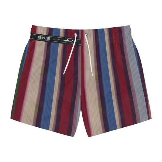 Striped Summer Swim Trunks — Retro Multicolor Vertical Stripe Beach Shorts