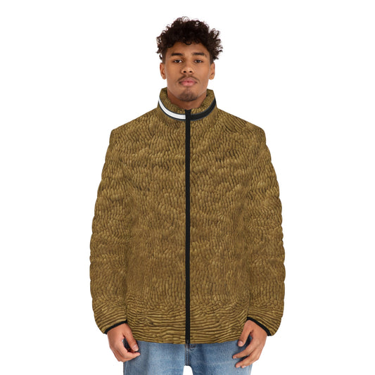 Men's Brown Textured Puffer Jacket – All-Over Cozy Quilted Shell Printify bakabo.club