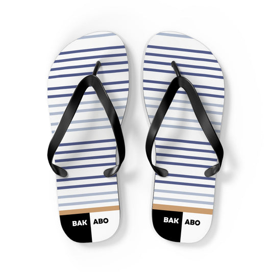 Striped Nautical Flip Flops – Casual Beach Sandals with 'BAK ABO' Accent Printify bakabo.club