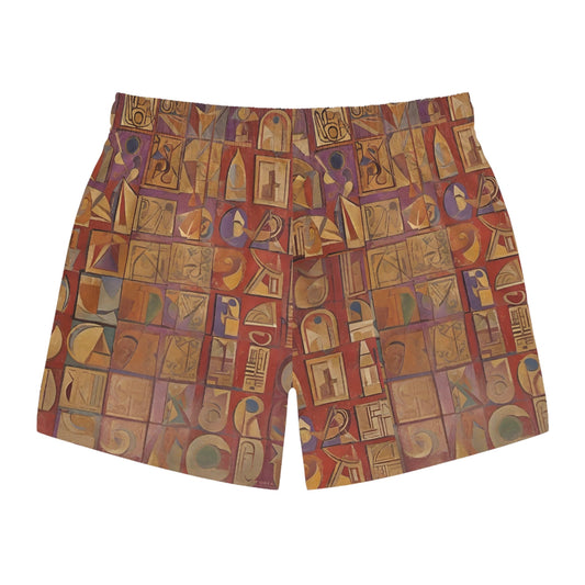 Abstract Mosaic Swim Trunks — Geometric Artistic AOP Beach Shorts Printify bakabo.club