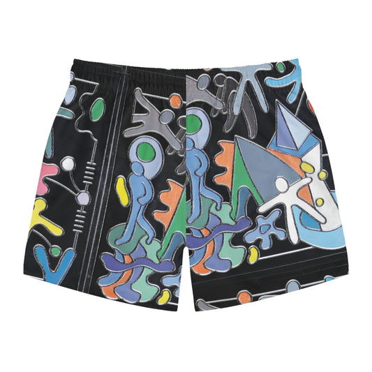 Abstract Pop Art Swim Trunks — Colorful Figurine Pattern Printify bakabo.club