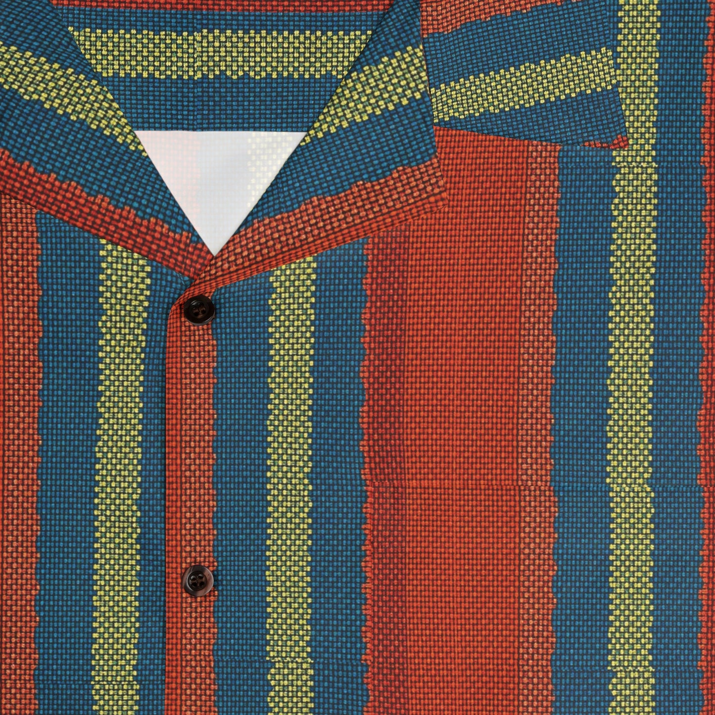 Men's Retro Stripe Hawaiian Shirt — Red Teal Camp-Collar Aloha Printify bakabo.club