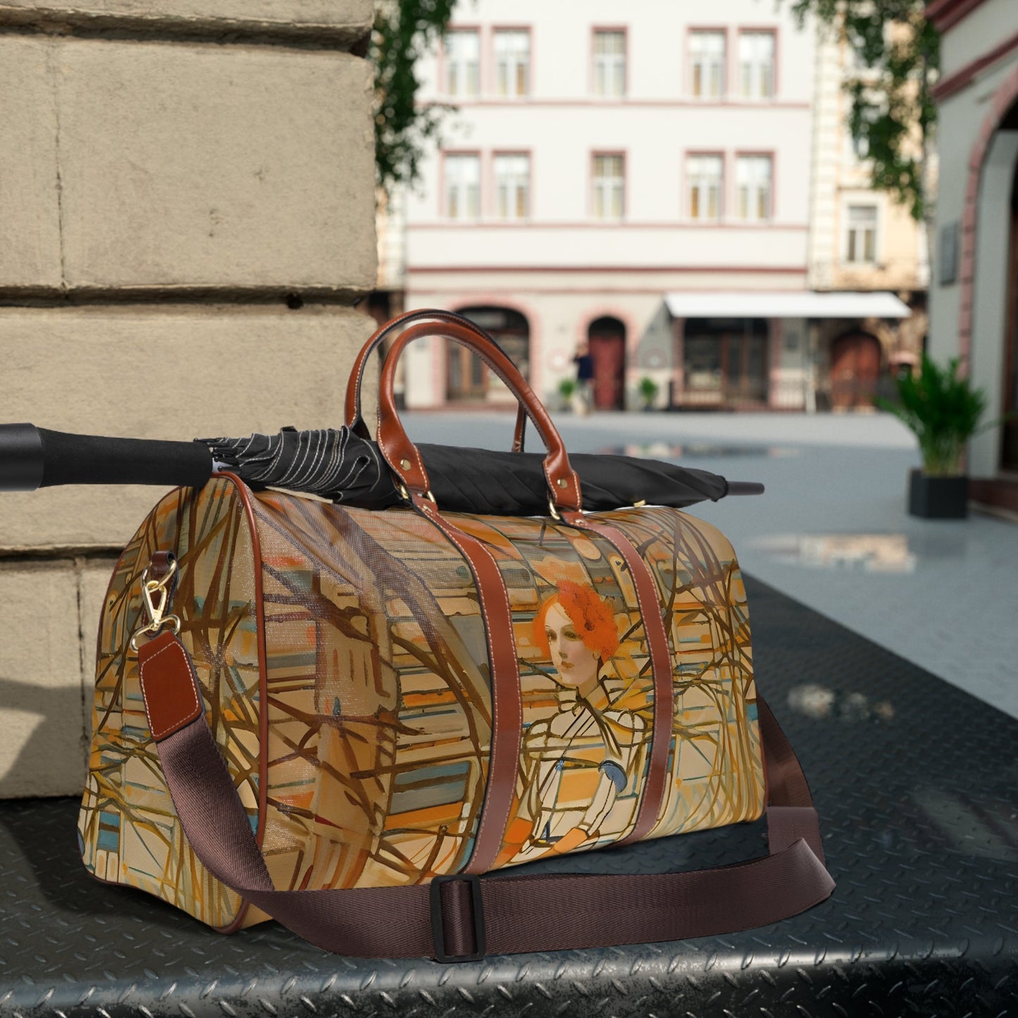 Art Nouveau Travel Duffle — Waterproof Bag with Vintage Portrait Design Printify bakabo.club