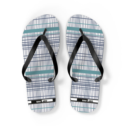 Plaid Teal Stripe Flip Flops — Casual Beach & Everyday Sandals Printify bakabo.club