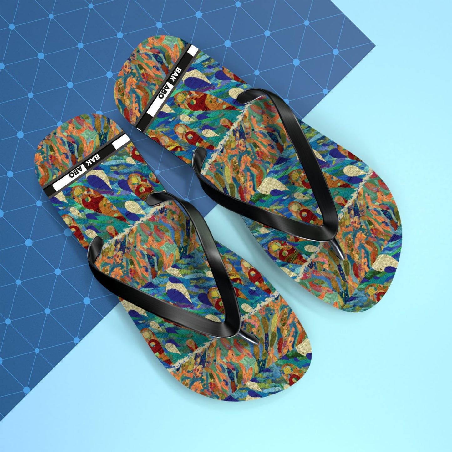 Tropical Abstract Flip Flops — Colorful Beach Sandal with Vibrant Wave Pattern Printify bakabo.club