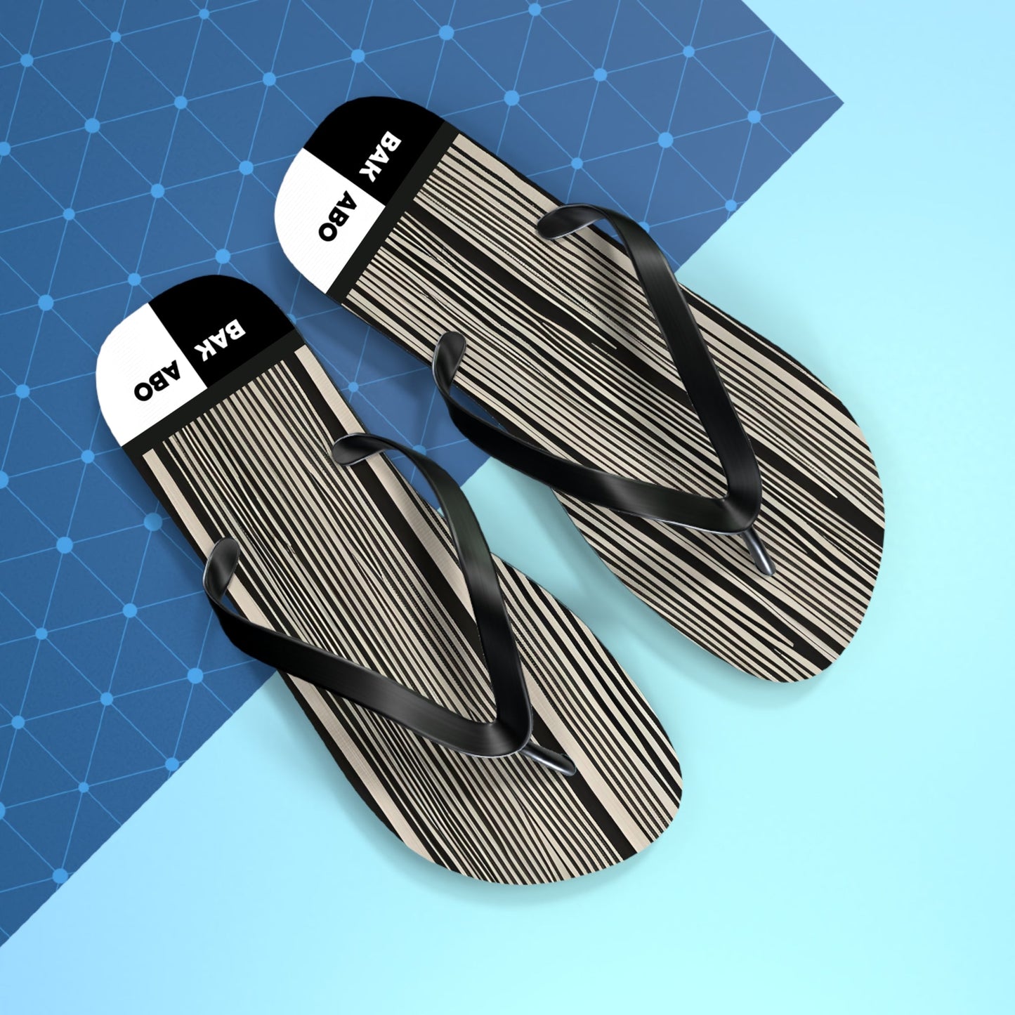 Woodgrain Striped Flip Flops – Black & White Casual Beach Sandals Printify bakabo.club