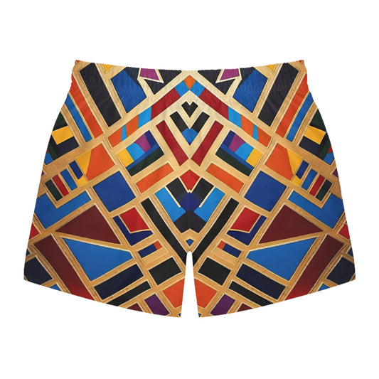 Geometric Mosaic Swim Trunks — Bold Art Deco Pool Shorts Printify bakabo.club