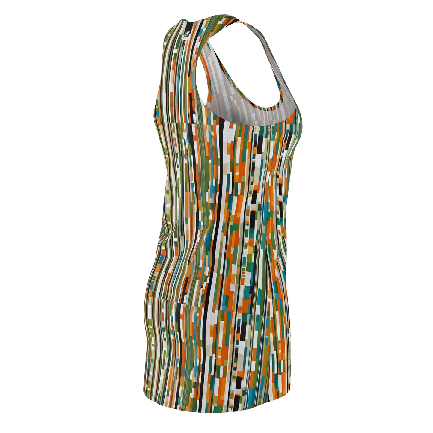 Abstract Striped Racerback Dress — Retro Olive & Orange Geometric Print Printify bakabo.club