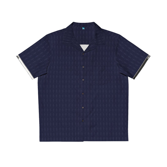 Men's Navy Geometric Hawaiian Shirt — Casual Resort Aloha Button-Up Printify bakabo.club