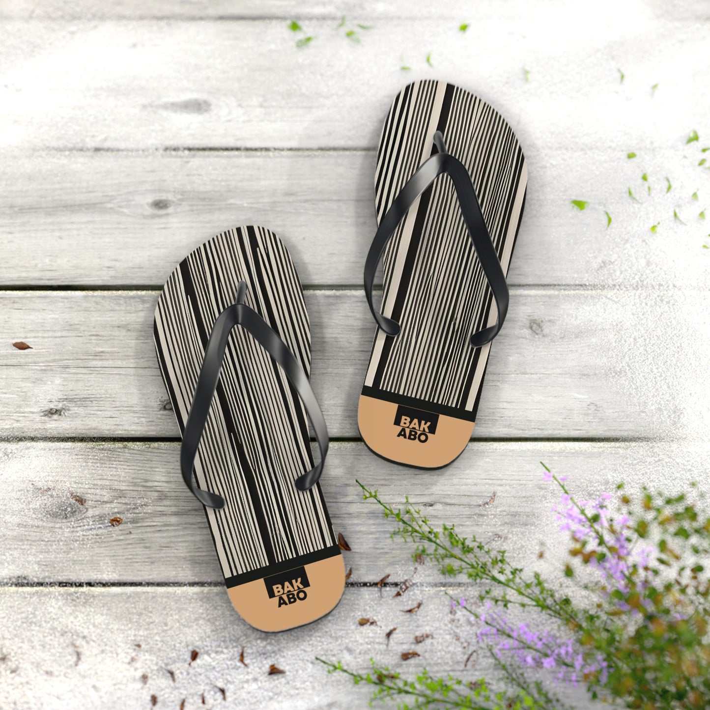 Striped Elegance (BKS)🖤Flip Flops - bakabo.club