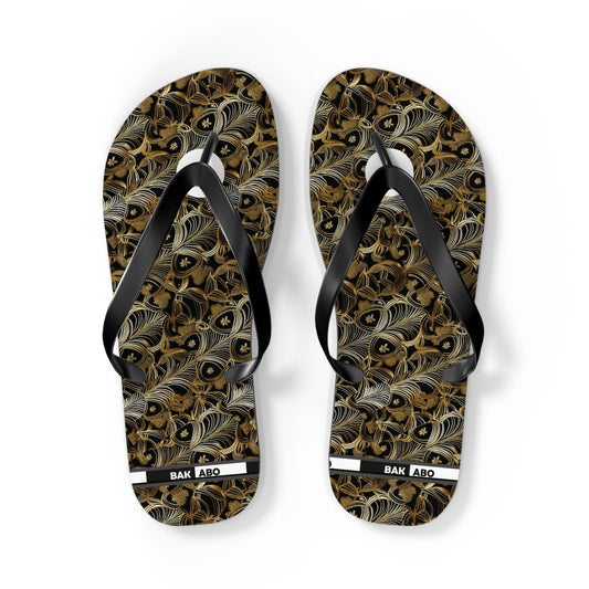 Peacock Feather Pattern Flip Flops — Tropical Beach Sandals with Elegant Feather Design Printify bakabo.club