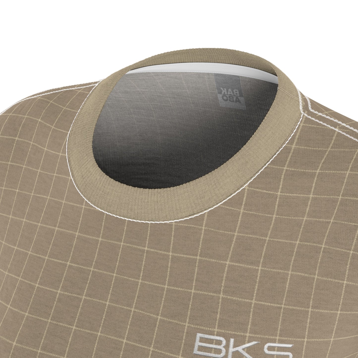 Beige Grid Women's Tee — 'BKS' Minimal Graphic Cut & Sew T‑Shirt Printify bakabo.club