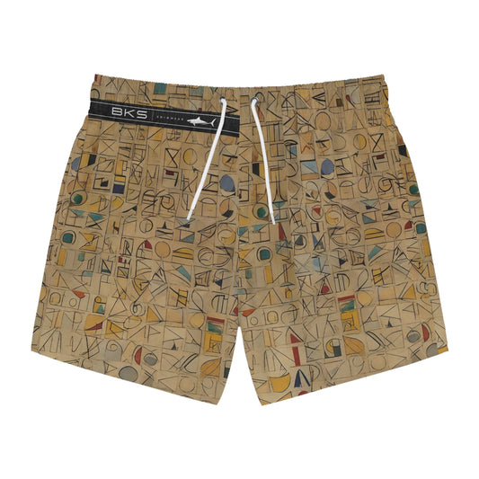Abstract Geometric Swim Trunks — Vintage Tile Pattern Beach Shorts Printify bakabo.club
