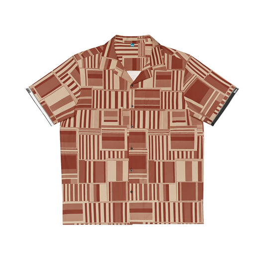 Retro Geometric Hawaiian Shirt — Brown Block Pattern AOP Printify bakabo.club
