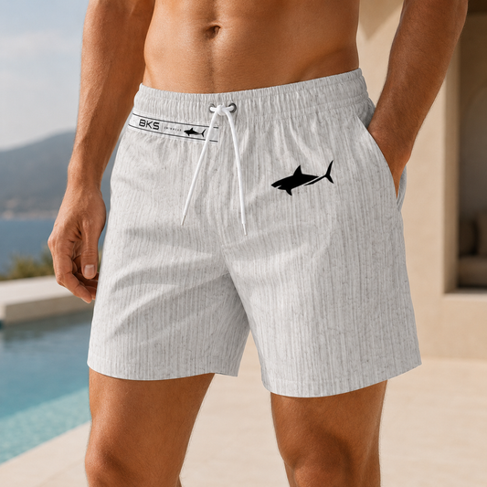 Men's Light Gray Textured Swim Trunks — Subtle Woodgrain AOP Beach Shorts Printify bakabo.club