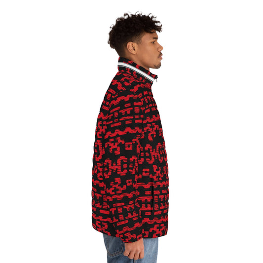 Red & Black Geometric Puffer Jacket