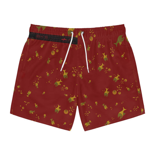 Goldfish Pattern Swim Trunks — Red All-Over-Print Men's Swim Shorts Printify bakabo.club