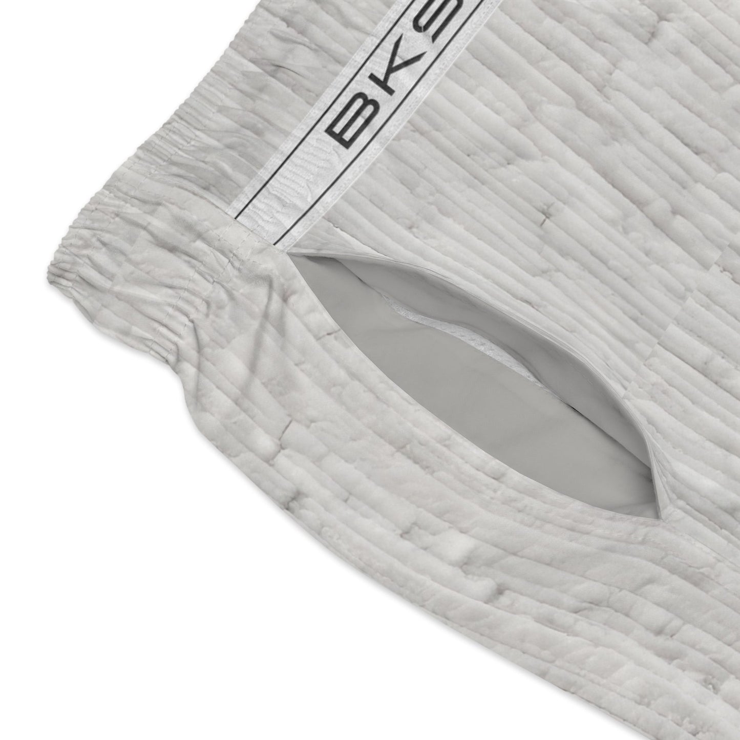 Men's Light Gray Textured Swim Trunks — Subtle Woodgrain AOP Beach Shorts Printify bakabo.club
