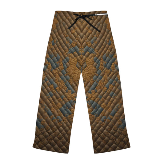 Quilted Leather-Texture Women's Pajama Pants — Cozy Rustic Brown Pattern Printify bakabo.club