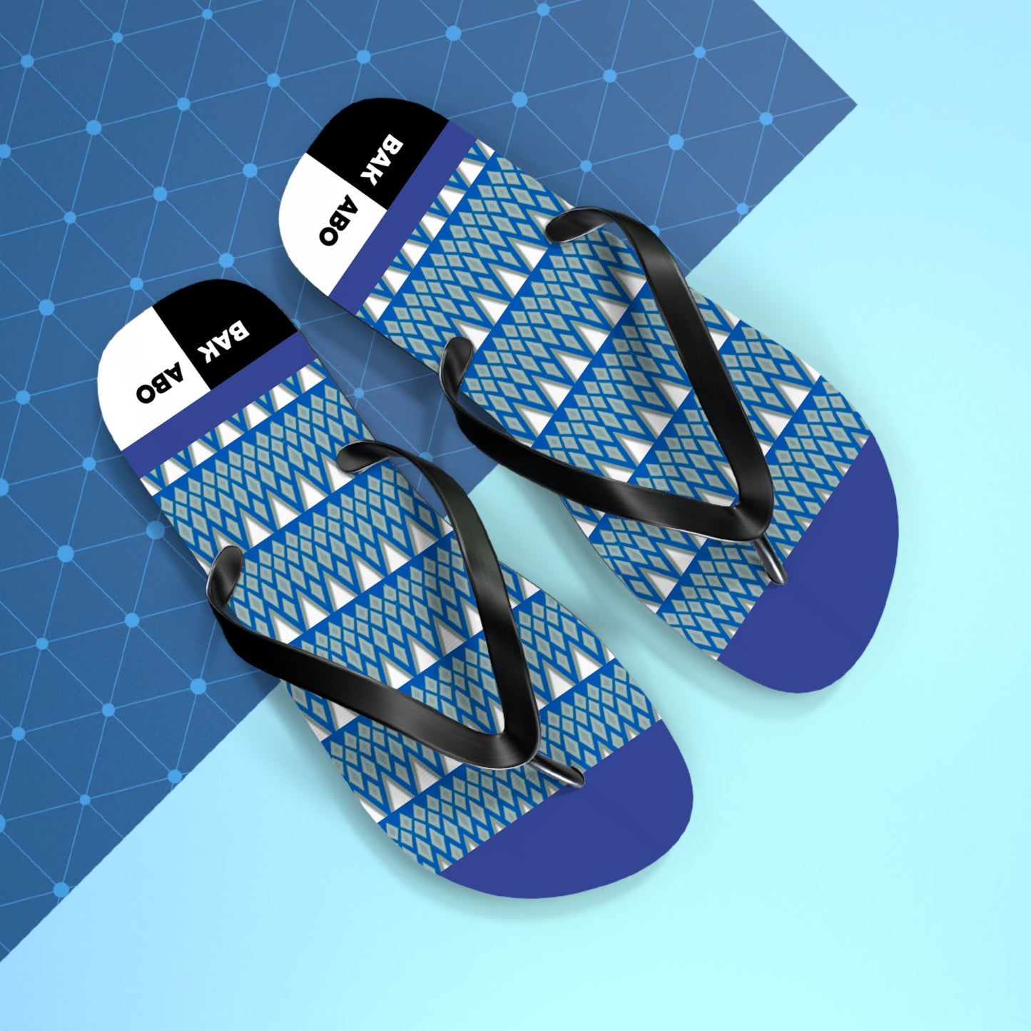 Blue Geometric Flip Flops — Patterned Beach Sandals Printify bakabo.club