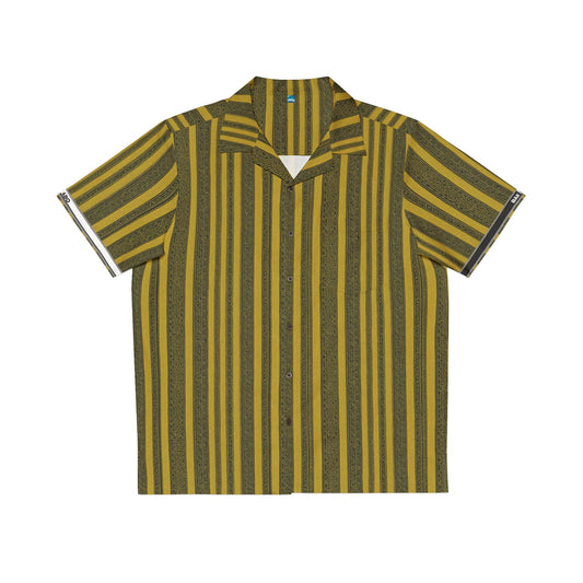 Men's Striped Hawaiian Shirt — Retro Olive & Gold AOP Camp Collar Printify bakabo.club