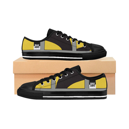 Yellow Black Geometric Sneakers — Men's Low-Top Canvas Shoes Printify bakabo.club