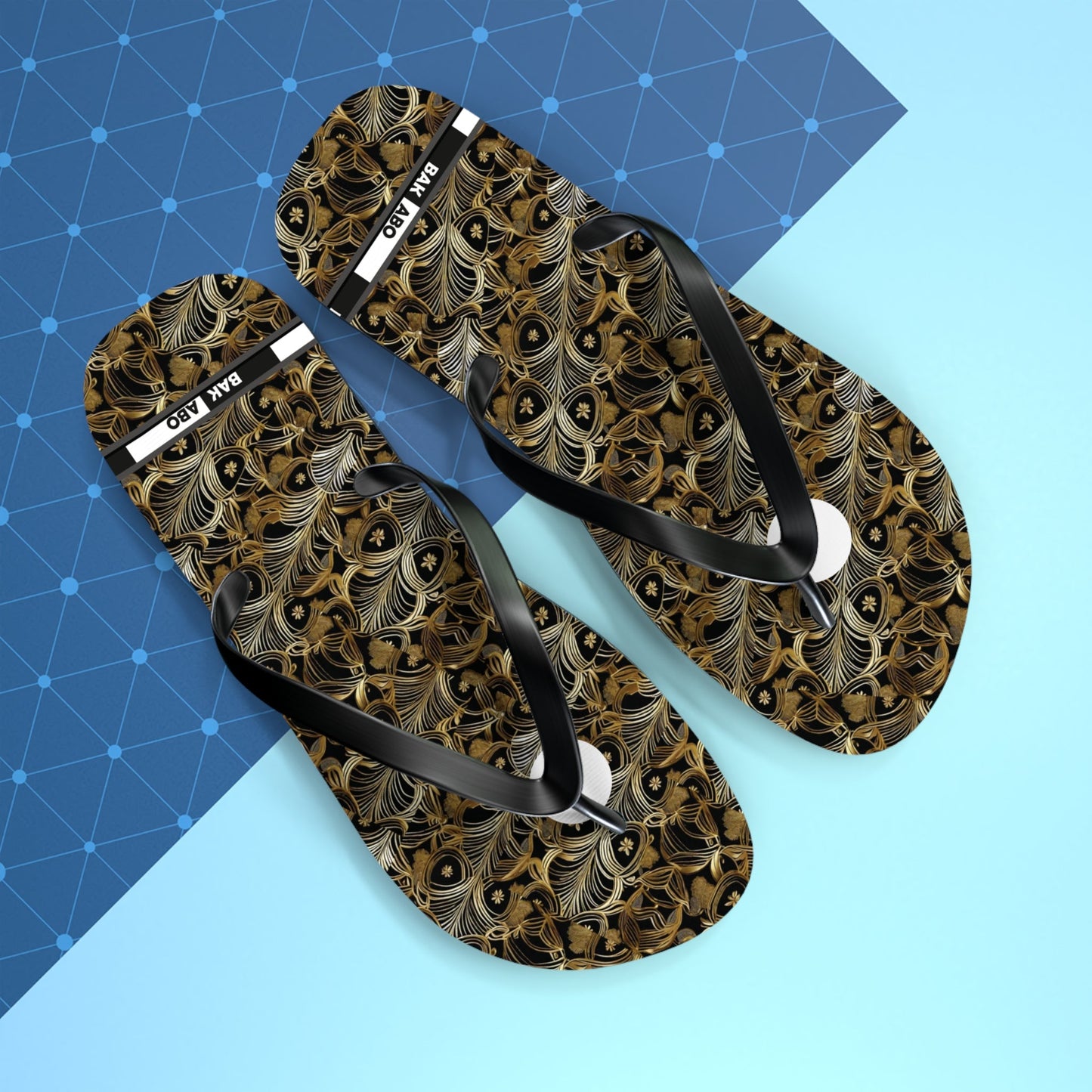 Peacock Feather Pattern Flip Flops — Tropical Beach Sandals with Elegant Feather Design Printify bakabo.club
