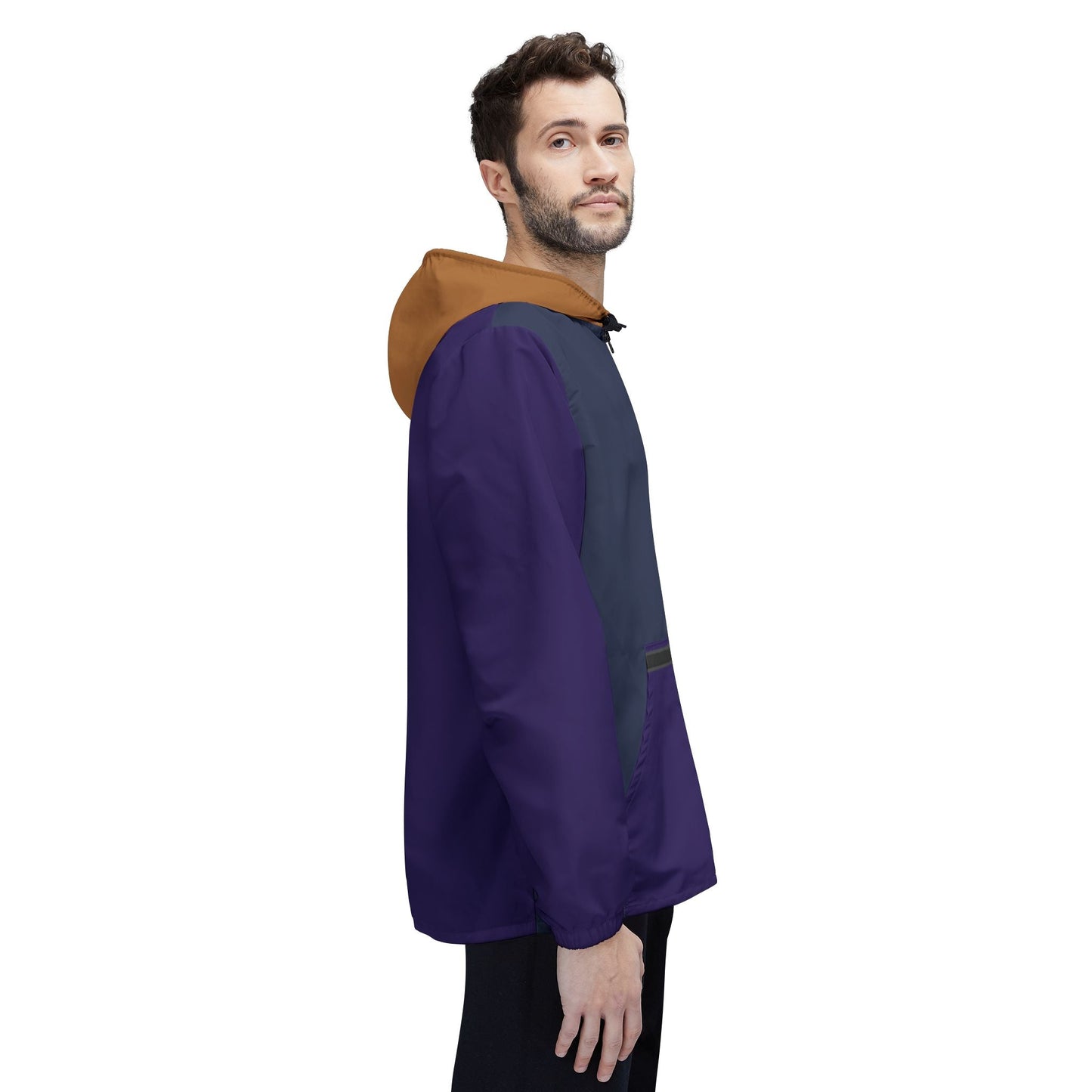 Colorblock Hooded Windbreaker Jacket – Navy, Purple & Brown AOP Printify bakabo.club